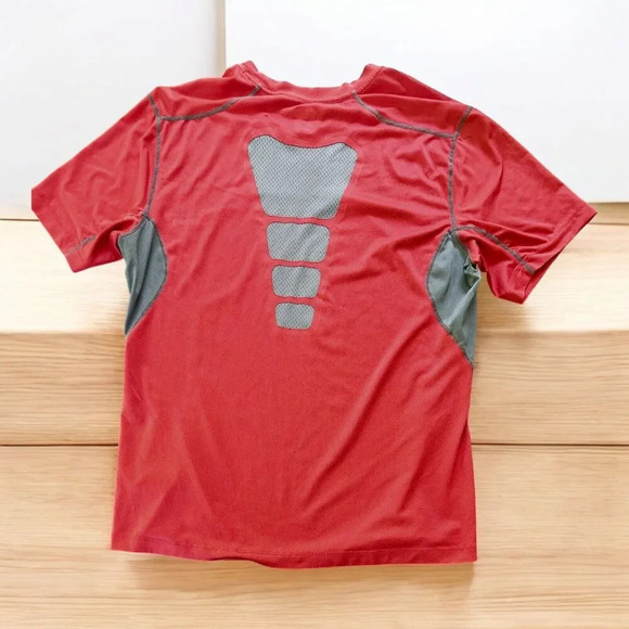 Nike Pro Short Sleeve Shirt Mens Large Red Gray Mesh Sides Football Base Layer - Picture 2 of 7